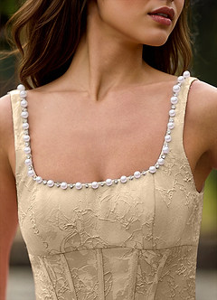 Sephone Champagne Square Neck Pearl Corset Midi Dress image7