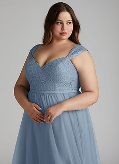 Azazie Luxi Bridesmaid Dresses Dusty Blue A-Line Pleated Tulle Dress image7