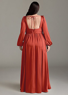 Azazie Norah Robes de demoiselle d'honneur Robe Trapèze en Satin extensible Rouille image8
