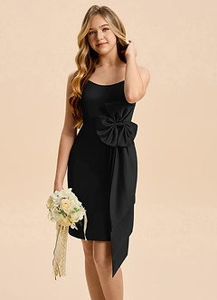 Azazie Nellie Junior Black A-Line Bow Matte Satin Dress image4