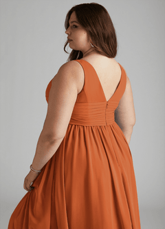 Azazie Yetta Maternity Bridesmaid Dresses A-Line V-Neck Gathered Chiffon Floor-Length Dress image12