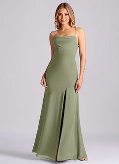 Azazie Grata Brudtärnklänningar Klä av Sjöjungfru i Chiffong Plisserad Pistasch image3