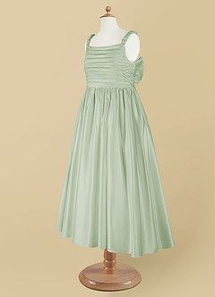 Azazie Cutie Pie Flower Girl Dresses A-Line Pleated Matte Satin Tea-Length Dress image9