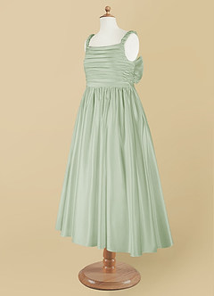 Azazie Cutie Pie Flower Girl Dresses Dusty Sage A-Line Pleated Matte Satin Dress image9