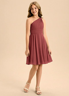 Azazie Charlize Junior Terracotta A-Line Pleated Chiffon Dress image3