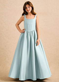 Azazie Enid Girls Formal Sukienki dla dziewczynek sypiących kwiaty Linia A Zroszony Satyna elastyczna Długość podłogi Sukienka image4