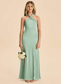 Azazie Rue Junior Agave Mermaid Pleated Stretch Satin Dress image5