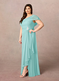 Azazie Mary Mother of the Bride Dresses Aqua A-Line Side Slit Chiffon Dress image7