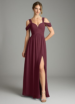 Azazie Lianne Bridesmaid Dresses Cabernet A-Line Off the Shoulder Chiffon Dress image2