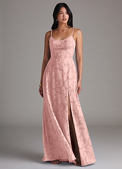 Azazie Moira Bridesmaid Dresses Powder Pink A-Line Side Slit Floral Burnout Dress image4