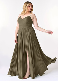 Azazie Vini Bridesmaid Dresses Willow Green A-Line V-Neck Pleated Chiffon Dress image9