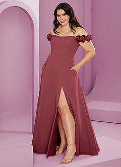 Barbie ♥ Azazie Robes de demoiselle d'honneur Robe Trapèze Convertible en Mousseline de soie Épaule décolletée Merlot image14