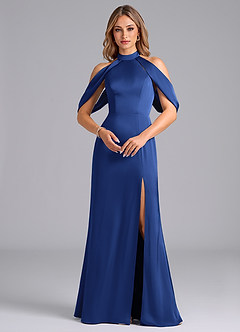 Azazie Bonny Bridesmaid Dresses Royal Blue Mermaid Off the Shoulder Stretch Satin Dress image4