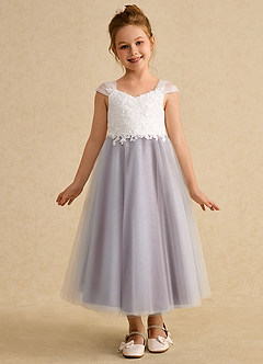 Azazie Momo Flower Girl Dresses Ivory Sangria A-Line Lace Dress image3