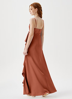 Azazie Kaylee Junior Cedar Rose A-Line with Belt Stretch Satin Dress image5