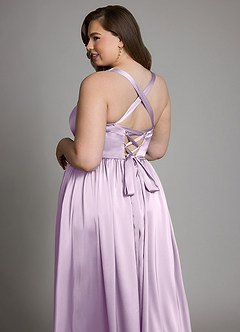 Azazie Francis Bridesmaid Dresses Frosted Lilac A-Line Corset Stretch Satin Dress image15