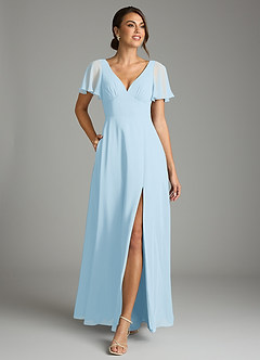 Azazie Kimber Bridesmaid Dresses Sky Blue A-Line Flounce Sleeve Chiffon Dress image4