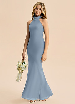Azazie Velli Junior Dusty Blue Mermaid High Neck Chiffon Dress image4