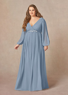 Azazie Gypsy Mother of the Bride Dresses Dusty Blue A-Line V-Neck Sequins Chiffon Dress image7