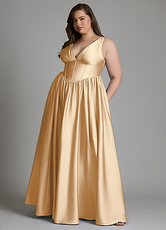 Azazie Delmie Bridesmaid Dresses Champagne A-Line Corset Stretch Satin Dress image11