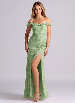 Azazie Callie Bridesmaid Dresses Green Fern Floral Mermaid Side Slit Chiffon Convertible Dress image4
