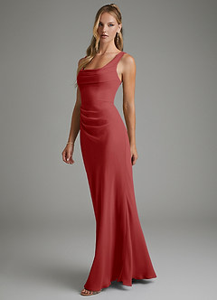 Azazie Asa Bridesmaid Dresses Rust Sheath Corset Chiffon Dress image4
