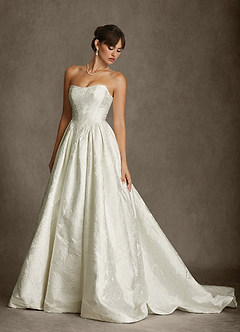 Azazie Bria Wedding Dresses Antique White Ball-Gown Strapless Floral Jacquard Dress image10
