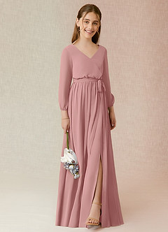 Azazie Angelica Junior Jurk van Chiffon met A-Lijn Geplooid Stoffige Roos image4