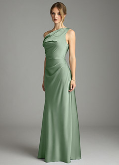 Azazie Emerson Bridesmaid Dresses Matcha Mermaid Off the Shoulder Stretch Satin Dress image2