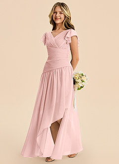 Azazie Pia Junior Powder Pink A-Line Pleated Chiffon Dress image7