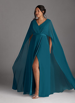 Azazie Isa Mother of the Bride Dresses Ink Blue A-Line V-Neck Pleated Chiffon Dress image10
