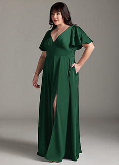 Azazie Kimber Vestidos de damas de honor Vestido de Verde Oscuro de Satén Elástico de Corte en A con Volante image10