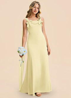 Azazie Chelsea Junior Lemon Sorbet Sheath Pleated Stretch Satin Dress image3