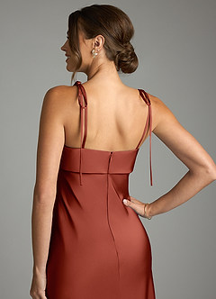 Azazie Ellia Bridesmaid Dresses Terracotta Sheath Bow Stretch Satin Dress image6
