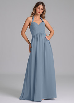 Azazie Darlyn Bridesmaid Dresses Dusty Blue A-Line Pleated Chiffon Dress image3