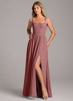 Azazie Rosaline Bridesmaid Dresses Desert Rose A-Line Side Slit Chiffon Dress image5