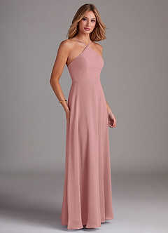Azazie Bailey Brautjungfernkleider A-Linie Halter Seitenschlitz Chiffon Kleid Altrosa image6