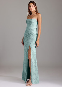 Azazie Leonis 신부 들러리 드레스 쉬스 스트랩리스 플로럴 번아웃 바닥 길이 드레스 image5