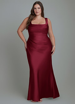 Azazie Agustina Bridesmaid Dresses Burgundy Mermaid Corset Stretch Satin Dress image7