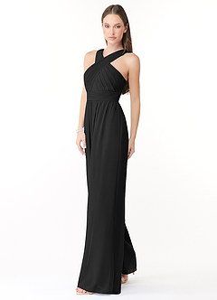 Azazie Berdie Bridesmaid Dresses Black Halter Chiffon Jumpsuit image3