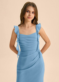 Azazie Jessamine Junior Vestido de Azul Acero de Gasa de Corte Sirena con Escote de Corazón image7