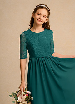 Azazie Pippin Junior Formal Robe Demoiselle D'honneur Fillette Robe Trapèze en Dentelle Paon image3