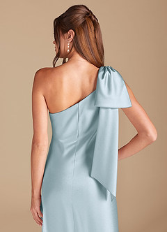 Azazie Capri Bridesmaid Dresses Sky Blue Sheath One Shoulder Metallic Satin Dress image2