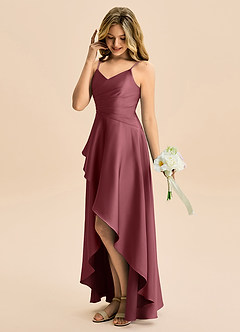 Azazie Eirlys Junior A-Linie Plissee Stretch-Satin Kleid Wüstenrose image3