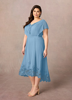 Azazie Palana vestidos de madre de la novia Vestido de Azul Acero de Gasa de Corte En A con Encaje image7