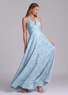 Azazie Tessie Brudtärnklänningar Klä av A-Linje i Blommig Utbrändhet Plisserad Himmelsblå image5