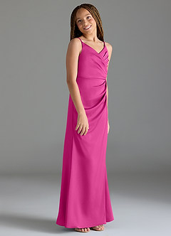 Azazie Maci Junior Fuchsia Mermaid Pleated Stretch Satin Dress image4