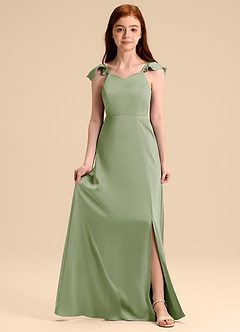 Azazie Everett Junior Jurk van Stretch Satijn met A-Lijn Boog Stoffige Salie image1