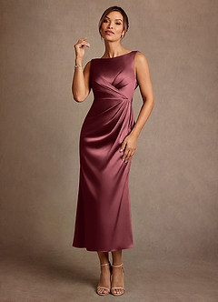 Azazie Mazhe Mother of the Bride Dresses Merlot A-Line Pleated Stretch Satin Dress image1