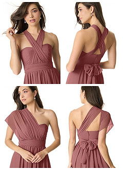 Azazie Olani At-home Try On Dresses Dusty Blue A-Line Off the Shoulder Chiffon Convertible Dress image8